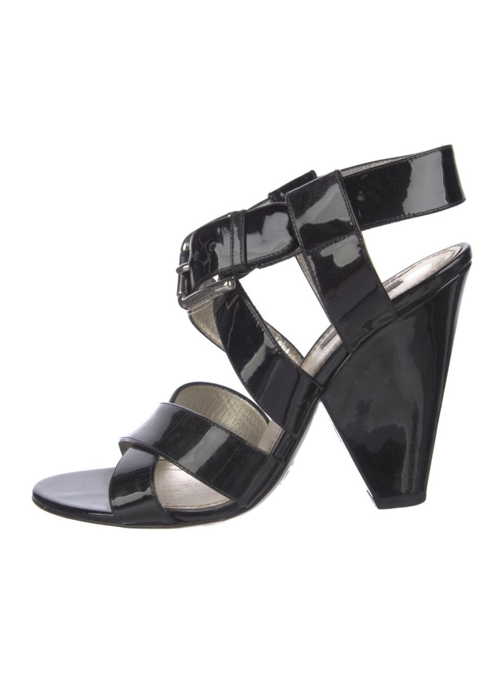 Dolce & Gabbana Black Patent Strappy Cone Heel Sandal